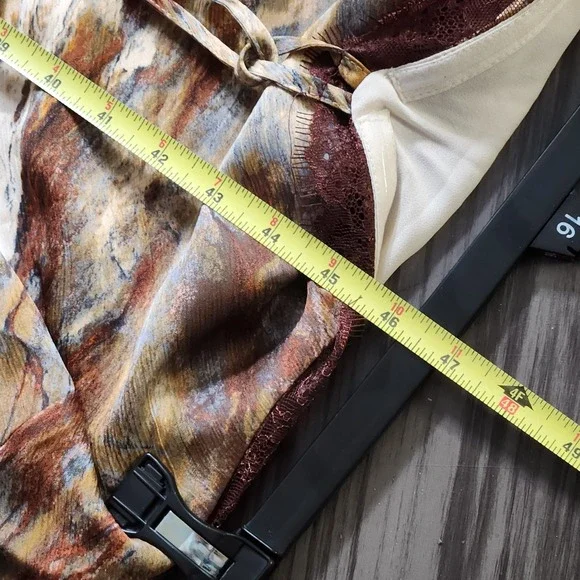 1.State Printed Lace Trim Halter Sleeveless Maxi Brown Multi Dress Womens XL - Picture 9 of 9